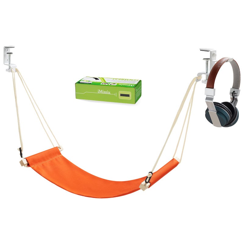 iMissiu Foot Hammock Under Desk Footrest | iMissiu Adjustable Office Foot Rest Under Desk Hammock | Portable Desk Feet Hammock with Headphones Holder (Orange) - Image 1